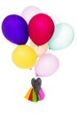 Colorful balloons with shopping bags and wooden heart Royalty Free Stock Photo