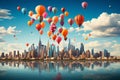 Colorful Balloons Soaring Across Urban Skyline