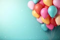 Colorful balloons on turquoise background. 3D Rendering, Bunch of bright balloons and space for text against color background, AI Royalty Free Stock Photo