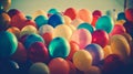 Colorful balloons with a vintage Instagram filter, representing joyful moments in summer parties