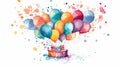 Colorful balloons on white banner. Birthday background. Celebration banner. Design for poster. Ai generated Royalty Free Stock Photo