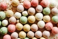 Colorful balls of blush powder close up.