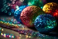 colorful balls with glitter close background, neural network generated art