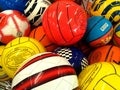 Colorful Balls in a Store, Collection of Football, Soccer Ball, Handball, BasketBall.