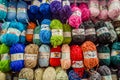 Colorful balls of yarn for knitting displayed