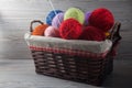 Colorful balls of yarn on a table Royalty Free Stock Photo