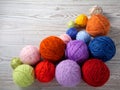 Colorful balls of yarn on a table Royalty Free Stock Photo