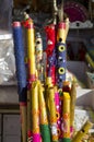 Colorful bamboo flutes in Jaipur bazaar, India