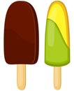 Colorful banana mint chocolate popsicle set.