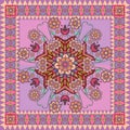 Colorful bandana print with floral ornament in violet tones Royalty Free Stock Photo