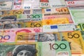 Colorful banknotes of different countries as background close up Royalty Free Stock Photo