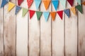 Colorful Banner Garland on White Barn Wood - Festive Event Decoration.