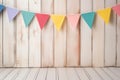 Colorful Banner Garland on White Barn Wood - Festive Event Decoration.