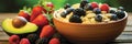 Colorful banner with ripe berries, nutritious seeds, and avocado. Healthy and tasty