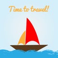 Colorful banner with sailboat and text Time to Travel!