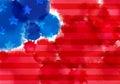 Colorful Banner with Watercolor Splash. Abstract American Flag Texture. Red and Blue Colored Banner Design