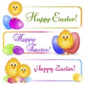 Colorful banners with Easter chicken and painted eggs