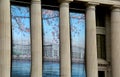 Colorful banners welcome the Cherry Blossom Festival, hanging from columns,Bureau Of engraving And Printing,Washington,DC,2015