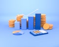 Colorful bar chart with money, calculation and business strategy Royalty Free Stock Photo