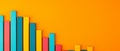 colorful bar graph chart decreasing on bright orange background - data, stats, progress, decline, minimalist illustration