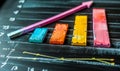 Colorful Bar Graph with Rising Arrow Indicating Growth, Progress and Success on a Blackboard, Symbolizing Business Analysis Royalty Free Stock Photo