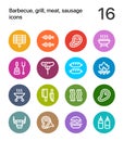 Colorful Barbecue, grill, meat, sausage icons for web and mobile design pack 1 Royalty Free Stock Photo