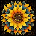 Colorful Baroque Chiaroscuro Sunflower Art Design