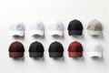 Colorful baseball caps on white background. Clipping path included Royalty Free Stock Photo