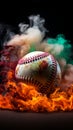 Colorful baseball pops against a mysterious, smoky backdrop