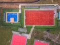 Colorful basketball, volleyball and soccer outdoor sports grounds