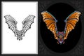 Colorful bat zentangle art with black line sketch isolated on black and white background Royalty Free Stock Photo