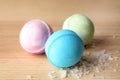 Colorful bath bombs and cosmetic salt