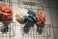 colorful bath washcloths hang on hooks on the bathroom wall, spa Royalty Free Stock Photo