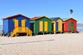 Colorful bathing cabins on the beach in Muizenberg in Cape Town, South Africa