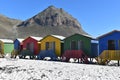 Colorful bathing cabins on the beach in Muizenberg in Cape Town, South Africa