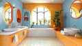 Colorful bathroom with arched windows Royalty Free Stock Photo