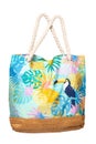 Colorful beach bag isolated on a white background. Clipping path. Summer holidays, vacation and travel concept. Beach handbag for Royalty Free Stock Photo