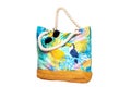 Colorful beach bag isolated on a white background. Clipping path. Summer holidays, vacation and travel concept. Beach handbag for Royalty Free Stock Photo