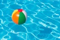 Colorful beach ball floating in pool Royalty Free Stock Photo