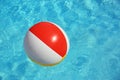 Colorful beach ball floating in swimming pool. Space for text Royalty Free Stock Photo