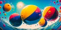 Colorful beach balls floating in the pool Generative AI Royalty Free Stock Photo