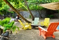 Colorful beach chairs at the beach bar. Caribbean bar. Royalty Free Stock Photo