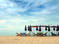 Colorful beach chairs and umbrellas for tourism relax in vocation