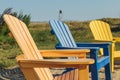 Colorful beach charis around a fire pit on the beach of Jekyll Island, Georgia Royalty Free Stock Photo