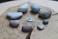 Colorful beach found stone hearts