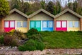 Colorful beach huts on south Devon coast Royalty Free Stock Photo