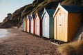 Colorful beach huts travel. Generate Ai