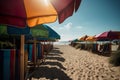 Colorful Beach Loungers Overlooking The Serene Sea And Sky On A Sunny Coastal Paradise - Generative AI