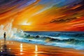 Colorful beach scape oil knife painting