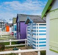 Colorful beach side huts on Devon coast of England Royalty Free Stock Photo